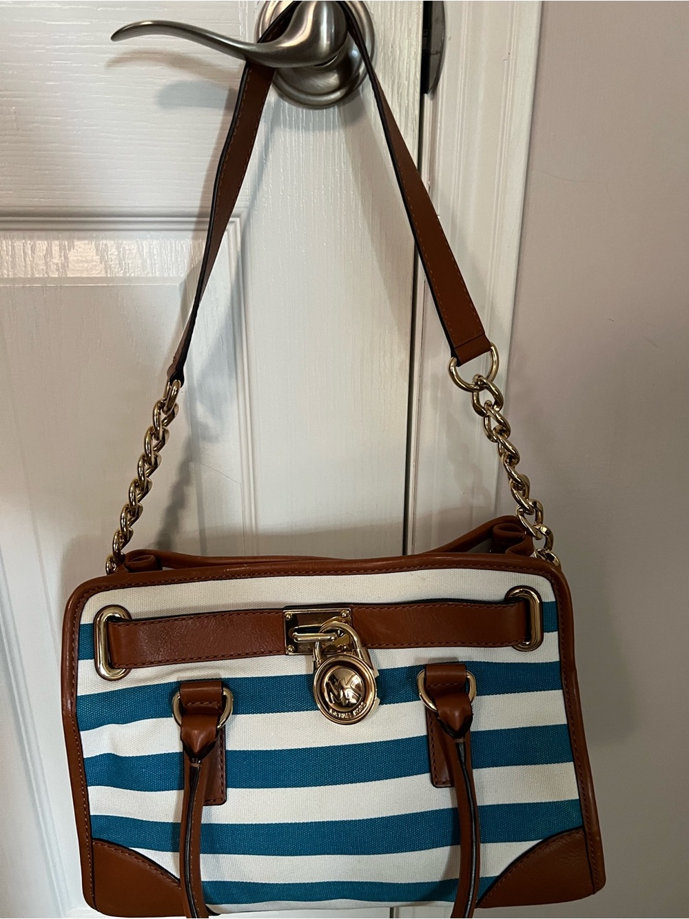 Michael Kors Hamilton Striped Canvas Tote Bag